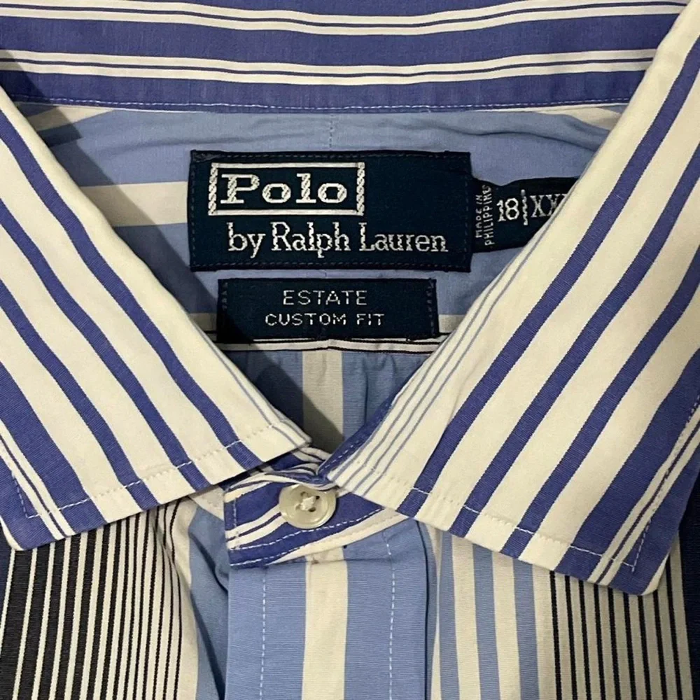 Polo Ralph Lauren Men’s Long Sleeve Dress Shirt 18 XXL Estate Custom Fit Striped